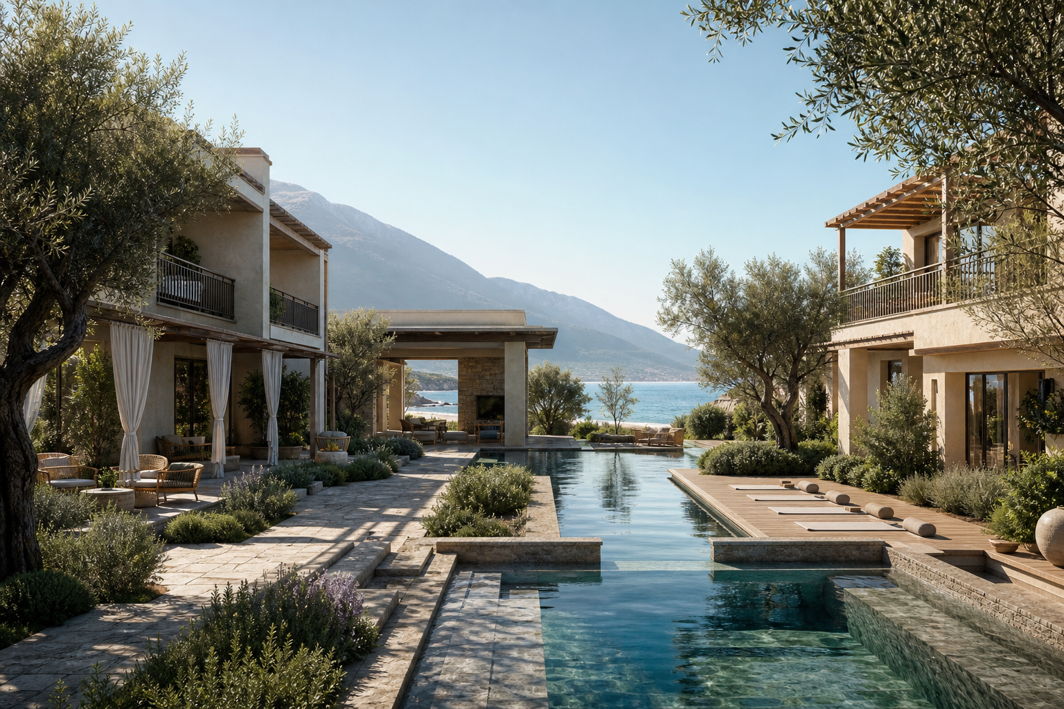 Wellness courtyard in a luxury Greek resort